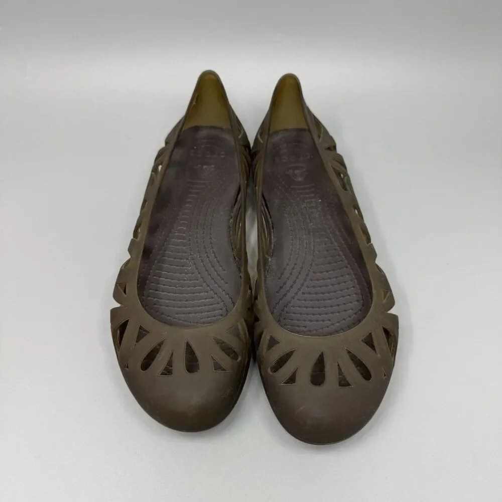 Crocs Shoes Women's 8 Adrina Casual Comfort Slip On Jelly Flats Green Peep Toe